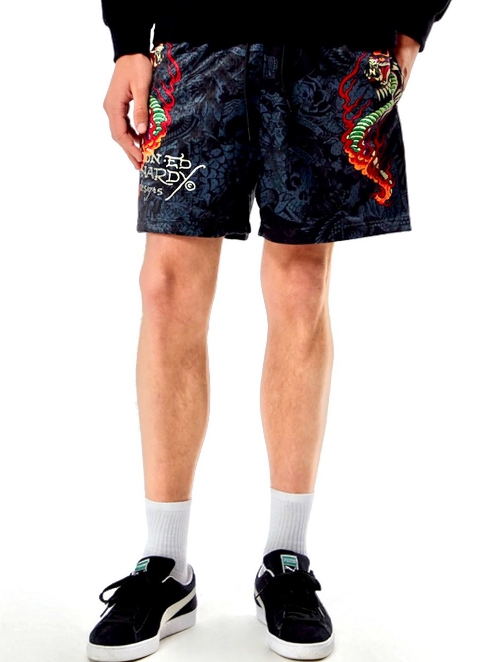 Ed Hardy Cobra Flame Graphic Shorts Mesh Lined. Streetwear Urban Skater Tattoo 🔥